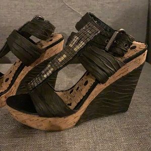 Not rated black embellished wedge sandals size 8 , never worn